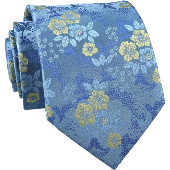 Other - Men's Tie Cravat Jacquard Luxury Small Floral Pattern Wedding Sly Blue & Yellow